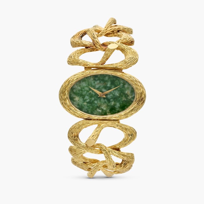 Piaget Reference 9850 D71 Esclave | Retailed by Van Cleef & Arpels: A yellow gold wristwatch with jade dial, Circa 1970