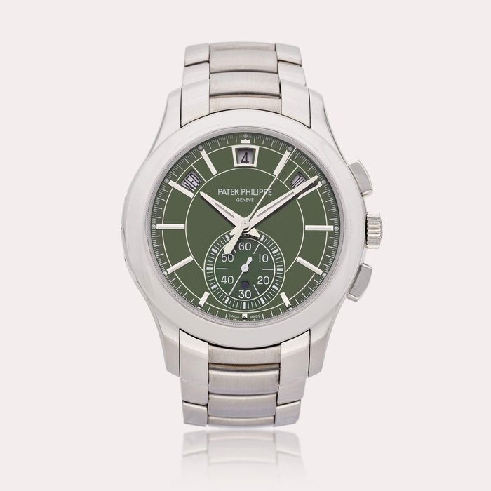 Patek Philippe Reference 5905/1A-001 |  A stainless steel automatic annual calendar flyback chronograph wristwatch with day/night indication and bracelet, Circa 2021