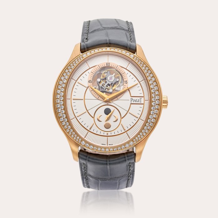 Piaget Reference G0A39116 Gouverneur | A pink gold and diamond-set tourbillon wristwatch with moon phases, Circa 2015
