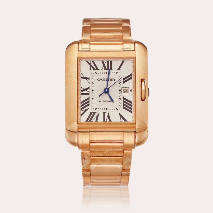 Cartier Reference 3508 Tank Anglaise | A pink gold automatic rectangular wristwatch with date and bracelet, Circa 2015