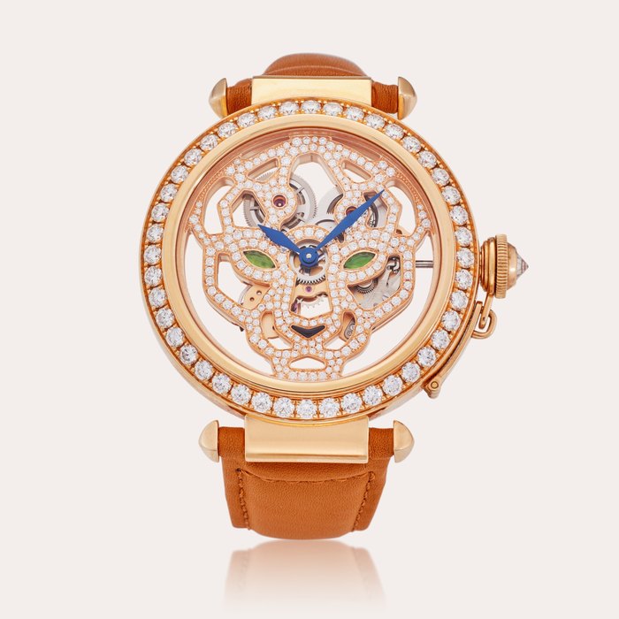 Cartier Reference 3438 Pasha de Cartier | A pink gold and diamond-set skeletonized wristwatch, Circa 2010