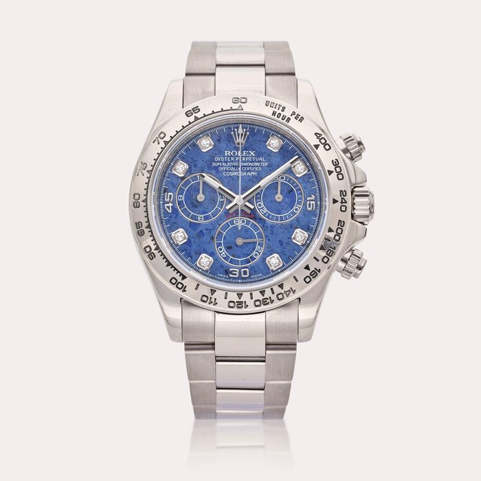 Rolex Reference 116509 Daytona | A white gold and diamond-set automatic chronograph wristwatch with bracelet and sodalite dial, Circa 2004