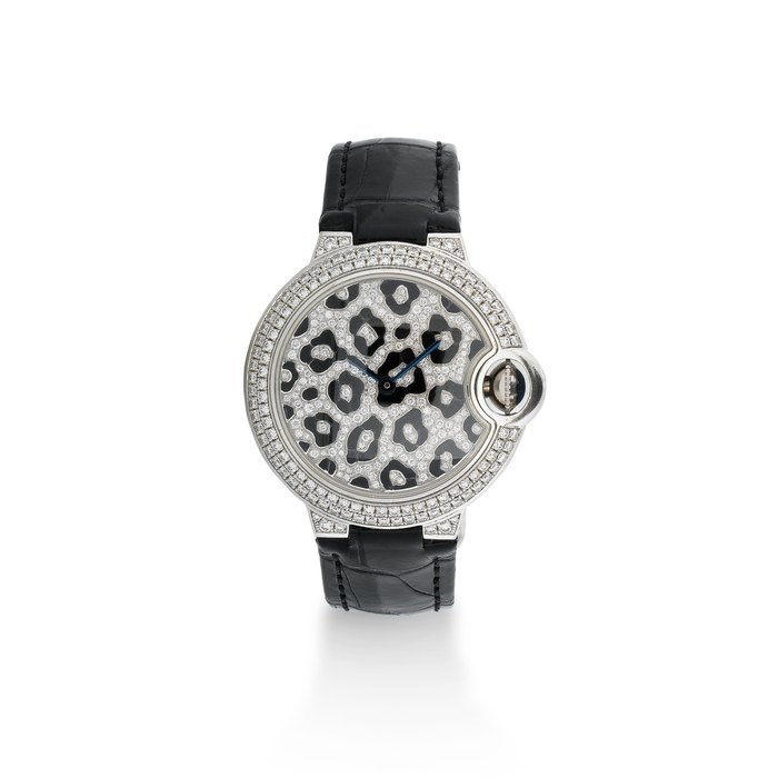 Cartier Montre bracelet de dame émail et diamants, "Ballon Bleu Taches de Panthère" | Lady's enamel and diamond wristwatch, 'Ballon Bleu Taches de Panthère'