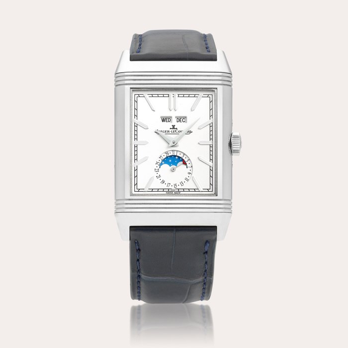 Jaeger-LeCoultre Reverso Tribute DuoFace Calendar, Reference Q3918420 A stainless steel reversible dual time zone triple calendar wristwatch with moon phases and day and night indication, Circa 2022 | 積家 | REVERSO TRIBUTE DUOFACE CALENDAR 型號 Q3918420 | 精鋼可翻轉兩地時間全日曆腕錶，備月相及晝夜顯示，約2022年製
