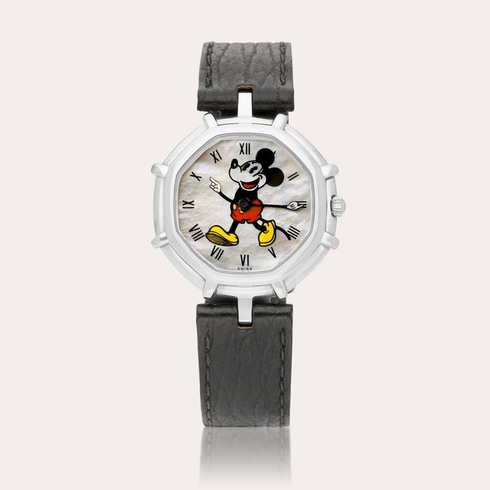 Gérald Genta Fantasy Retro “Mickey Mouse”, Reference G2850.7 | A stainless steel wristwatch with mother-of-pearl dial, Circa 1995 | Fantasy Retro “Mickey Mouse” 型號G2850.7 | 精鋼腕錶， 備珠母貝錶盤， 約1995年製 · G2850.7
