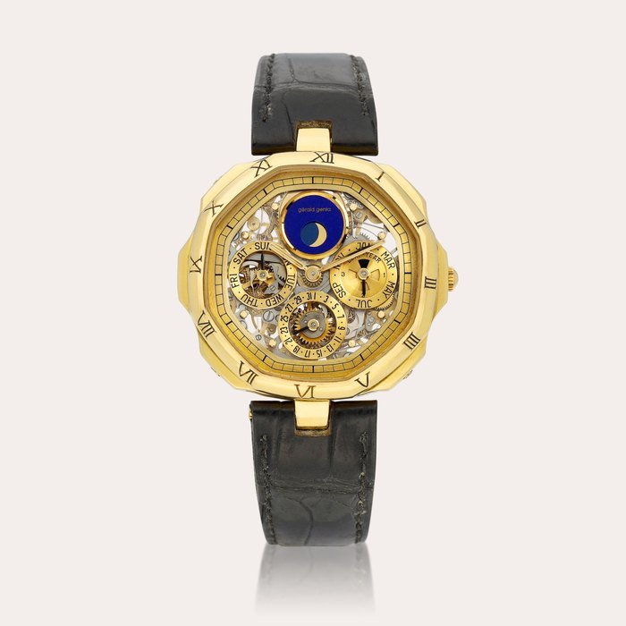 Gérald Genta Reference G3059 | A yellow gold skeletonised perpetual calendar wristwatch, Circa 1990 | 型號G3059.4 | 黃金鏤空萬年曆腕錶，約1990年製 · G3059