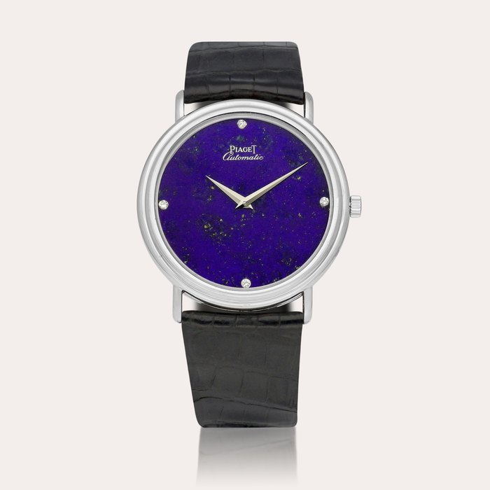 Piaget Reference 12332 | A white gold and diamond-set wristwatch with lapis lazuli dial, Circa 1980 | 伯爵 | 型號12332 | 白金鑲鑽石腕錶，備青金石錶盤，約1980年製 · 12332