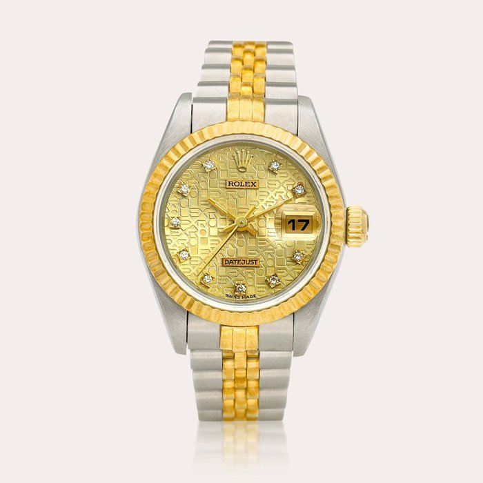Rolex Datejust, Reference 69173 | A yellow gold, stainless steel and diamond-set wristwatch with date and bracelet, Circa 1995 | 勞力士 | Datejust 型號69173 | 黃金及精鋼鑲鑽石鏈帶腕錶，備日期顯示，約1995年製 · 69173
