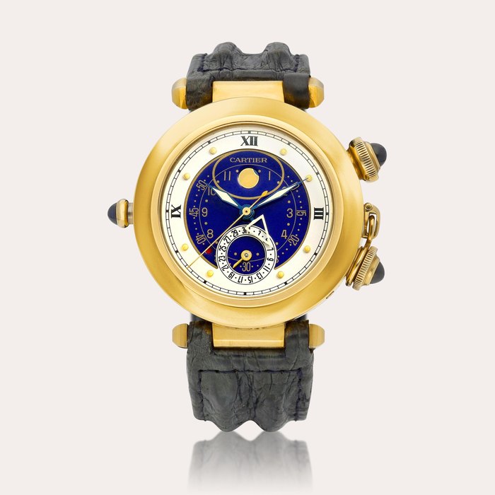 Cartier Pasha Alarm, Reference 30011 | A yellow gold wristwatch with alarm, moon phases and date, Circa 1989 | 卡地亞 | Pasha Alarm 型號30011 | 黃金腕錶，備鬧鐘裝置、月相及日期顯示，約1989年製 · 30011