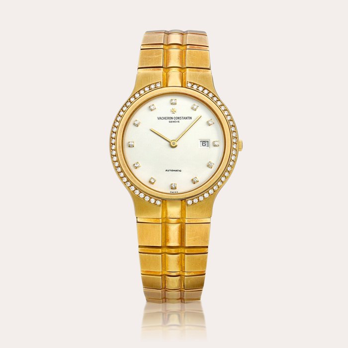 Vacheron Constantin Phidias | A yellow gold and diamond-set bracelet watch with date, Circa 1990 | 江詩丹頓 | Phidias | 黃金鑲鑽石鏈帶腕錶，備日期顯示，約1990年製
