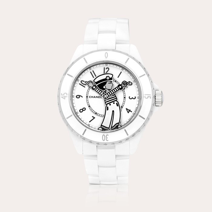 Chanel Mademoiselle J12 La Pausa, Reference H7481 | A limited edition white ceramic and stainless steel wristwatch with statuette of Mademoiselle Chanel dial and bracelet, Circa 2023 | 香奈兒 | Mademoiselle J12 La Pausa 型號H7481 | 限量版白色陶瓷及精鋼鏈帶腕錶，備Mademoiselle Chanel剪影錶盤，約2023年製 · H7481