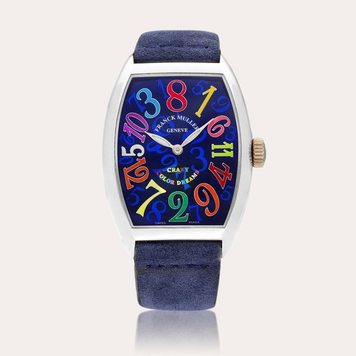 Franck Muller Cintrée Curvex “Crazy Color Dreams”, Reference 7851 CH | A white gold wristwatch with jumping hour hand, Circa 2019 | Cintrée Curves “Crazy Color Dreams” 型號7851 CH | 白金腕錶，備跳時針， 約2019年製 · 7851