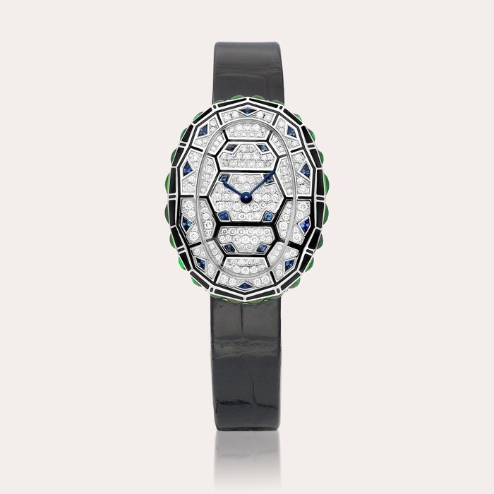 Cartier Baignoire Turtle, Reference CRWJLI0021 | A limited edition white gold, diamond, sapphire, black enamel and tsavorite-set wristwatch, Circa 2021 | 卡地亞 | Baignoire Turtle 型號CRWJLI0021 | 限量版白金鑲鑽石、藍寶石、黑色琺瑯及沙弗萊石腕錶，約2021年製 · CRWJLI0021