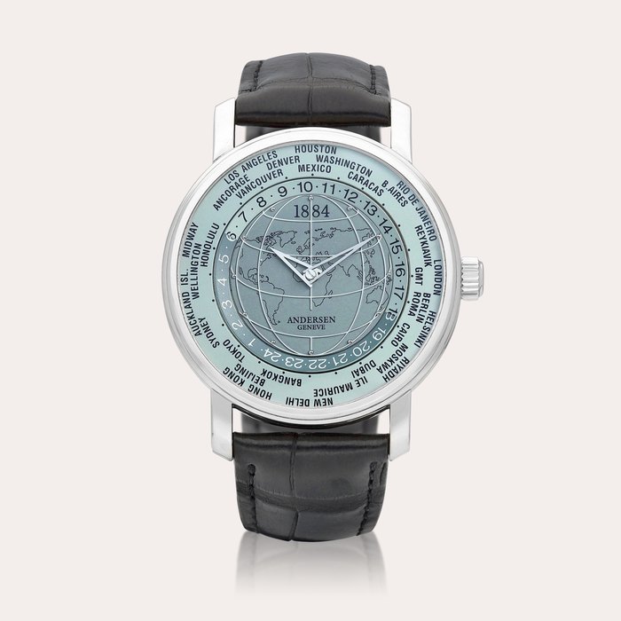 Andersen Genève 1884 World Time, 'Universal Coordinated Times' | A limited edition white gold world time wristwatch, Circa 2013 | 限量版白金世界時間腕錶，約2013年製