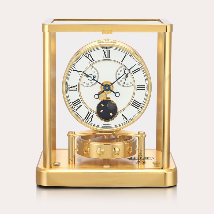 Jaeger-LeCoultre Atmos, Reference 323.410.73 | A gilt brass atmos clock with moon phases, hygrometer and thermometer, Circa 1997 | 積家 | Atmos 型號323.410.73 | 銅鍍金空氣鐘，備月相、濕度計及溫度計，約1997年製 · 323.410.73