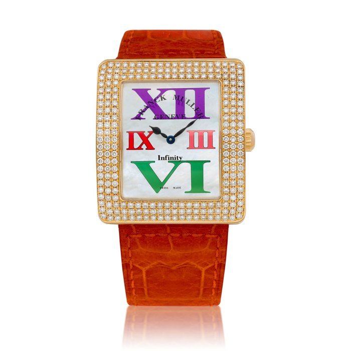 Franck Muller Infinity Color Dreams, Reference 3735 QZ R COL DRM D3 | A pink gold and diamond-set wristwatch with mother-of-pearl dial, Circa 2011 | Infinity Color Dreams 型號3735 QZ R COL DRM D3 | 粉紅金鑲鑽石腕錶，備珠母貝錶盤，約2011年製 · 3735