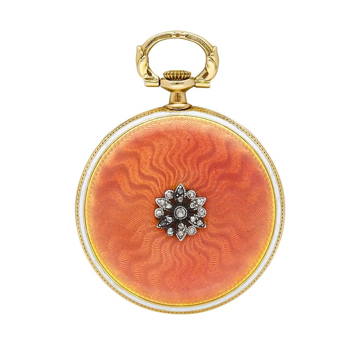 Cartier A yellow gold, enamel and diamond-set openface pendant watch, Circa 1910 | 卡地亞 | 黃金鑲琺瑯及鑽石項鍊懷錶，約1910年製