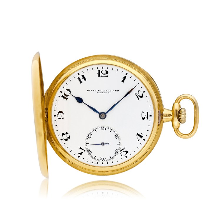 Patek Philippe A yellow gold hunting case keyless watch with enamel dial, Circa 1910 | 百達翡麗 | 黃金獵殼懷錶，備琺瑯錶盤，約1910年製