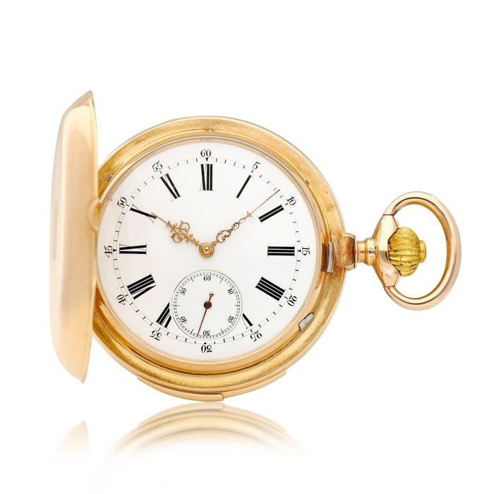 Dreyfus & Cie A pink gold minute repeating hunting case keyless watch with enamel dial, Circa 1910 | 粉紅金三問獵殼懷錶，備琺瑯錶盤，約1910年製