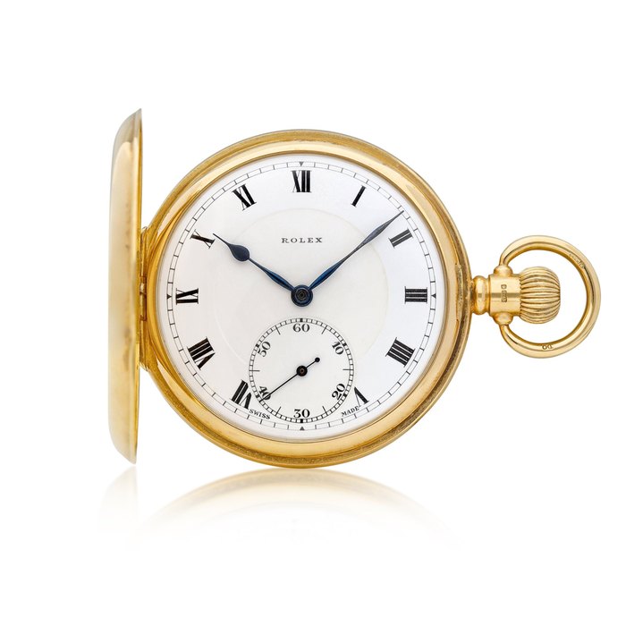 Rolex A pink gold hunting case keyless watch with enamel dial, housed in Dennison Watch Case Co. Ltd case, Circa 1920 | 勞力士 | 粉紅金獵殼懷錶，備琺瑯錶盤及 Dennison Watch Case Co. Ltd 錶殼，約1920年製