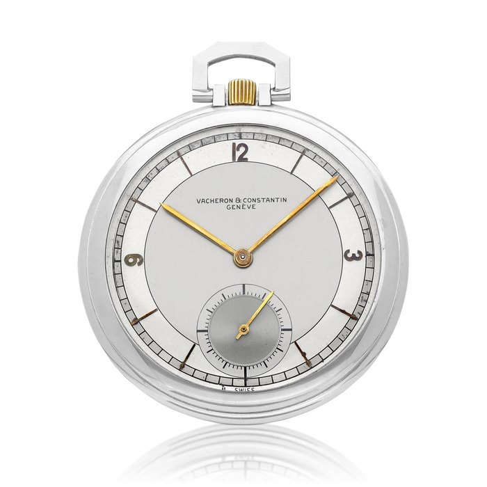 Vacheron Constantin Reference 51463 | A stainless steel openface keyless watch with two tone sector dial, Circa 1950 | 江詩丹頓 型號51463 | 精鋼懷錶，備雙色錶盤，約1950年製 · 51463