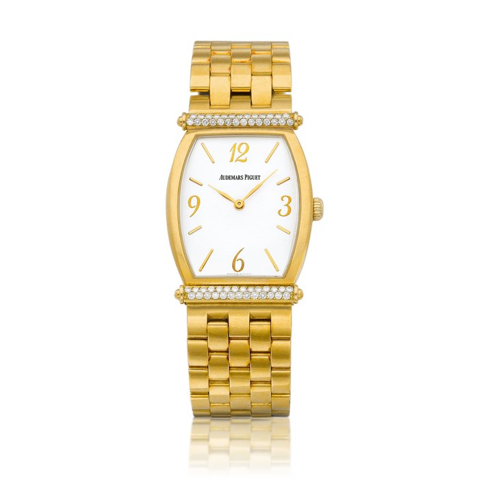 Audemars Piguet Carnegie, Reference 14944BA/Z/1032BA/01 | A yellow gold and diamond-set wristwatch with bracelet, Circa 2005 | 愛彼 | Carnegie 型號14944BA/Z/1032BA/01 | 黃金鑲鑽石鏈帶腕錶，約2005年製 · 14944BA/Z/1032BA/01