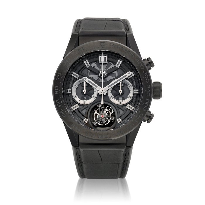 Heuer Carrera, Reference CAR5A8Z | A PVD-coated titanium and ceramic tourbillon chronograph wristwatch, Circa 2019 | 泰格豪雅 | 卡萊拉系列 型號CAR5A8Z PVD | 塗層處理鈦金屬及陶瓷陀飛輪計時腕錶，約2019年製 · CAR5A8Z