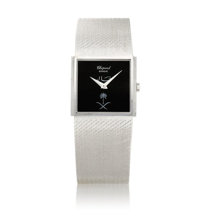 Chopard A white gold bracelet watch with onyx dial, Made for the Prince Khalid of Saudi Arabia, Circa 1970  |  蕭邦  | 白金鏈帶腕錶，備瑪瑙錶盤，為前沙烏地阿拉伯國王子哈立德製作，約1970年製