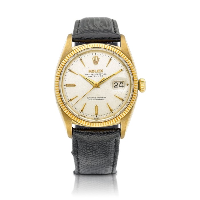 Rolex DateJust, Reference 6605  |  A yellow gold wristwatch with date, Circa 1956  |  勞力士 |  DateJust 型號6605  |  黃金腕錶，備日期顯示，約1956年製 · 6605
