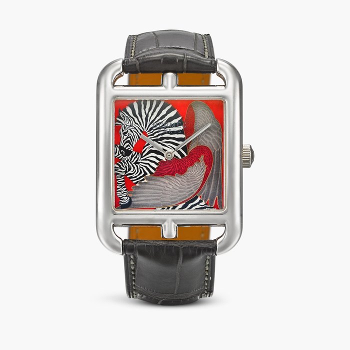 Hermès Cape Cod Zebra Pegasus | A limited edition white gold wristwatch with cloisonné enamel dial by Anita Porchet, Circa 2015