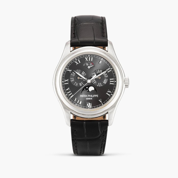 Patek Philippe Reference 5056 | A platinum annual calendar wristwatch with moon phases and power reserve, Circa 2006 · 5056