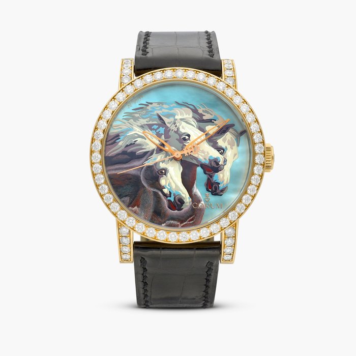 Corum Reference 982.202.55 | A limited edition pink gold and diamond-set wristwatch with hand-painted mother-of-pearl dial, Circa 2002