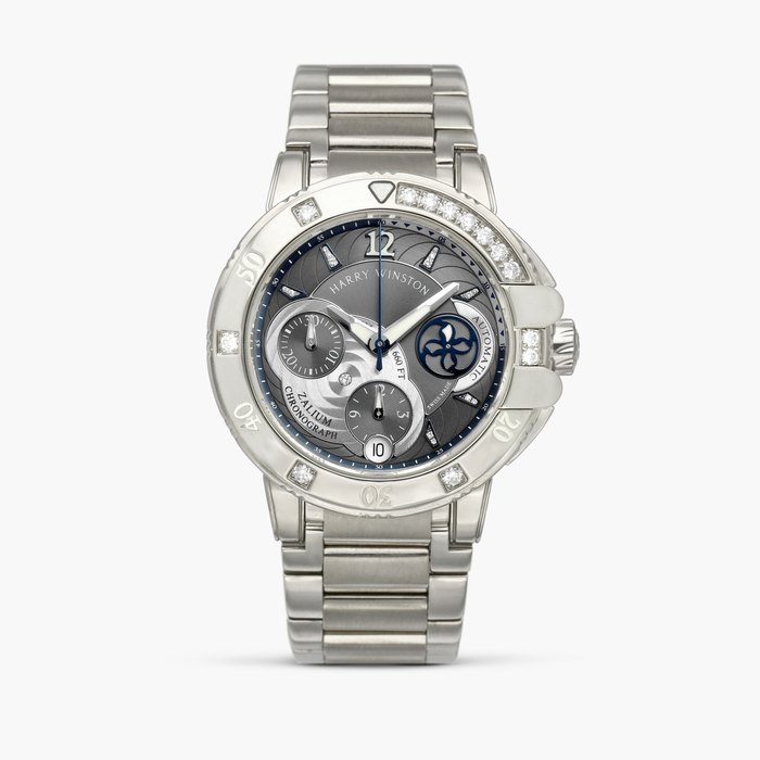 Harry Winston Zalium Ocean Sport Chronograph, Reference 411/LCA38Z | A Zalium alloy and diamond-set chronograph wristwatch with date, Circa 2013 · 411/LCA38Z