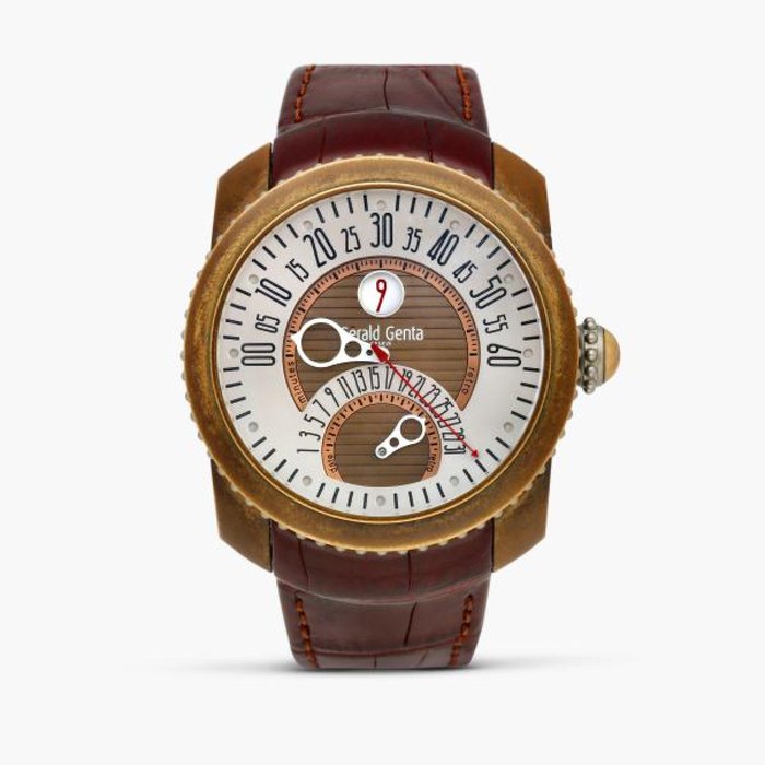 Gérald Genta Gefica Bi-Retro Safari, Reference GBS.Y.98.330.CB.BD | A bronze and titanium jumping hour wristwatch with retrograde minute hand and date, Circa 2000 · GBS.Y.98.330.CB.BD