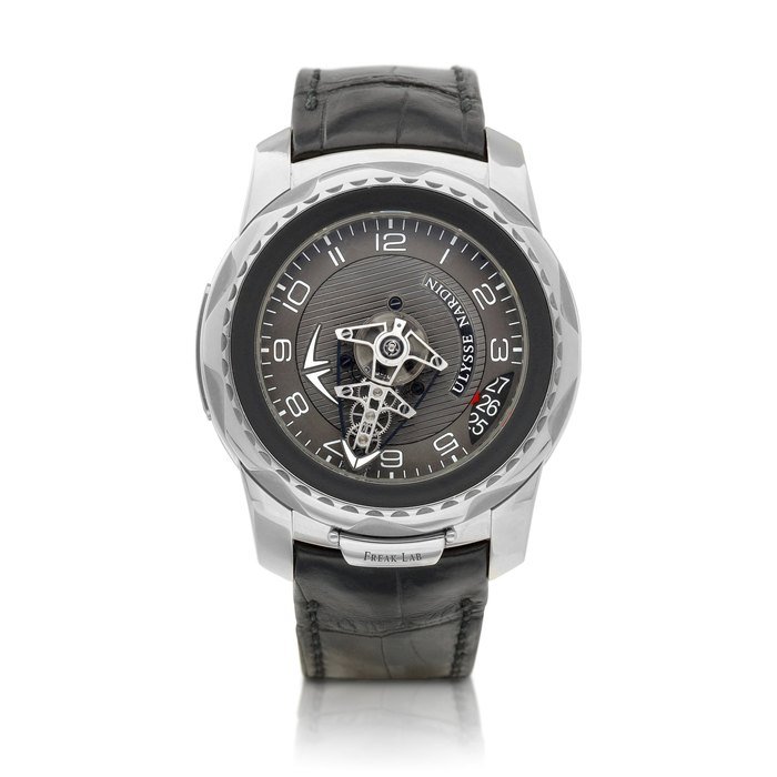 Ulysse Nardin Freak Lab, Reference 2100-138 | A limited edition white gold carrousel tourbillon wristwatch with dual direct escapement and date, Circa 2017 | 雅典 | Freak Lab 型號2100-138 | 限量版白金卡羅素陀飛輪腕錶，備雙擒縱系統及日期顯示，約2017年製 · 2100-138