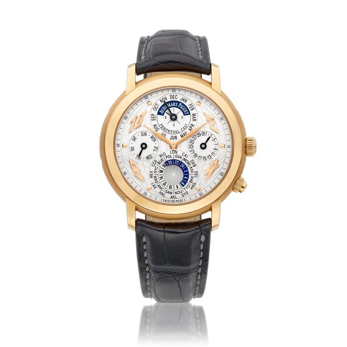 Audemars Piguet Jules Audemars Métropolis, Reference 25919 | A pink gold perpetual calendar world time wristwatch with 24 hours and leap year indication, Circa 2005 | 愛彼 | Jules Audemars Métropolis 型號25919 | 粉紅金萬年曆世界時間腕錶，備24小時及閏年顯示，約2005年製 · 25919