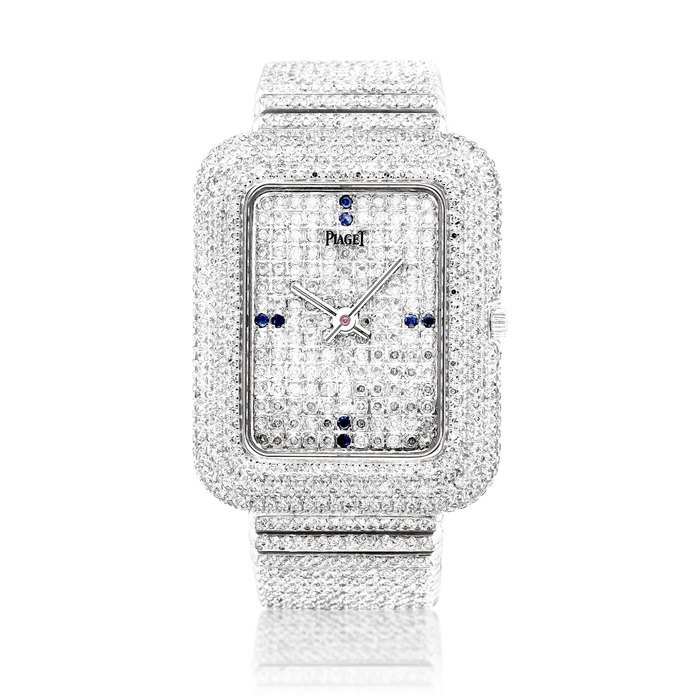 Piaget Reference 14105 C15 | A white gold, diamond and sapphire-set bracelet watch with Beta 21 movement, Circa 1970 | 伯爵 | 型號14105 C15 | 白金鑲鑽石及藍寶石鏈帶腕錶，備 Beta 21 機芯，約1970年製 · 14105