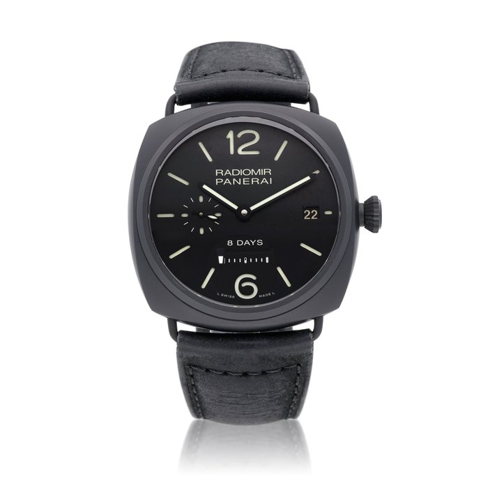 Panerai Radiomir, Reference PAM00384 | A black ceramic wristwatch with date and 8 days power reserve indication, Circa 2013 | 沛納海 | Radiomir 型號PAM00384 | 黑色陶瓷腕錶，備日期及8天動力儲備顯示，約2013年製 · PAM00384