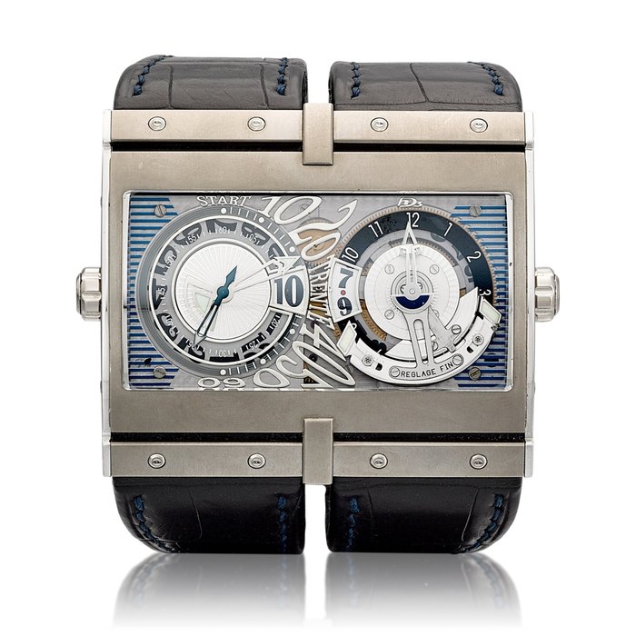 HD3 Idalgo, Reference XT-2 | A limited edition platinum and titanium semi-skeletonised dual time zone jumping hour wristwatch with date and retrograde minutes, Circa 2007 | Idalgo 型號XT-2 | 限量版鉑金及鈦金屬半鏤空兩地時間跳時腕錶，備日期顯示及逆跳分鐘，約2007年製 · XT-2