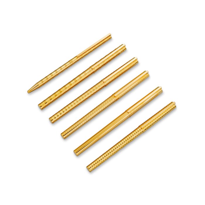 S.T. Dupont A set of five gold plated fountain pens and one ballpoint pen, Circa 2000 |  一套五支鍍金墨水筆及一支圓珠筆，約2000年製