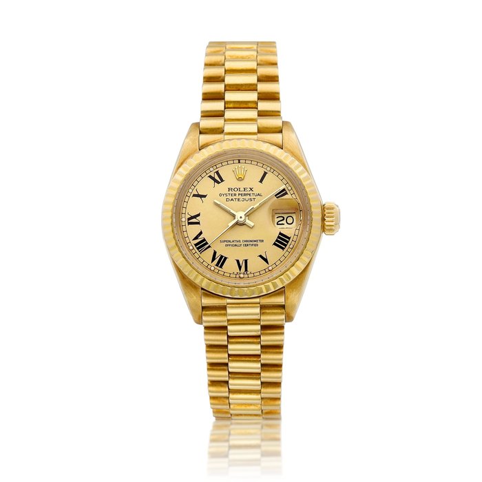 Rolex DateJust, Reference 6917 | A yellow gold wristwatch with date and bracelet, Circa 1981 | 勞力士 | DateJust 型號6917 | 黃金鏈帶腕錶，備日期顯示，約1981年製 · 6917