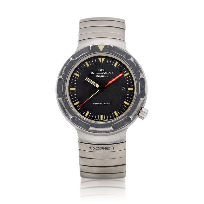 IWC Ocean 2000 bund, Reference 3509 | A titanium bracelet watch with date, in collaboration with Porsche Design, Circa 1983 | 萬國 | Ocean 2000 bund 型號3509 鈦金屬鏈帶腕錶，備日期顯示，與 Porsche Design 合製，約1983年製 · 3509