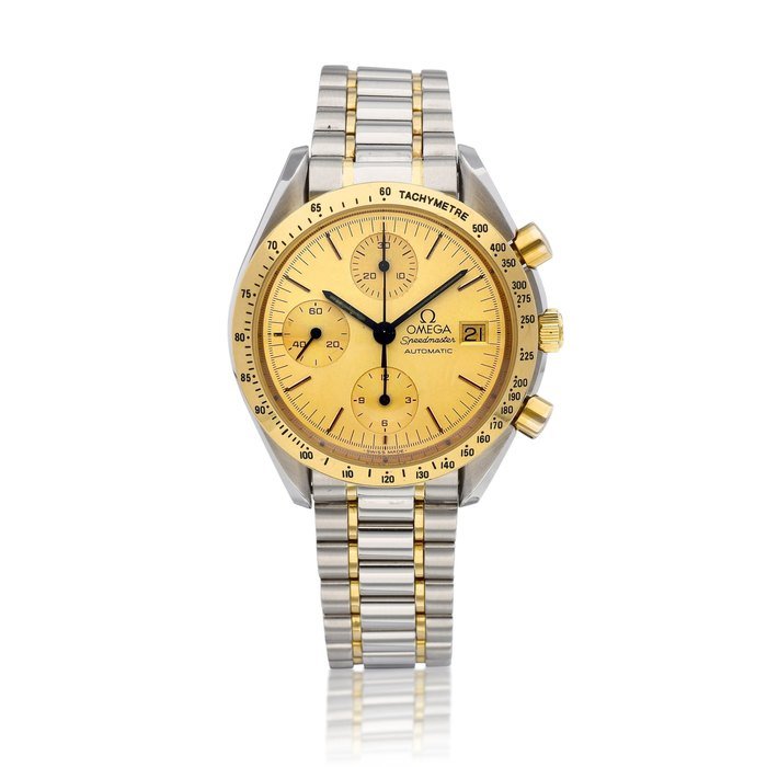 Omega Speedmaster Reduced, Reference 3311 | A yellow gold and stainless steel chronograph wristwatch with date and bracelet, Circa 1995 | 歐米茄 | 超霸系列 Reduced 型號3311 | 黃金及精鋼計時鏈帶腕錶，備日期顯示，約1995年製