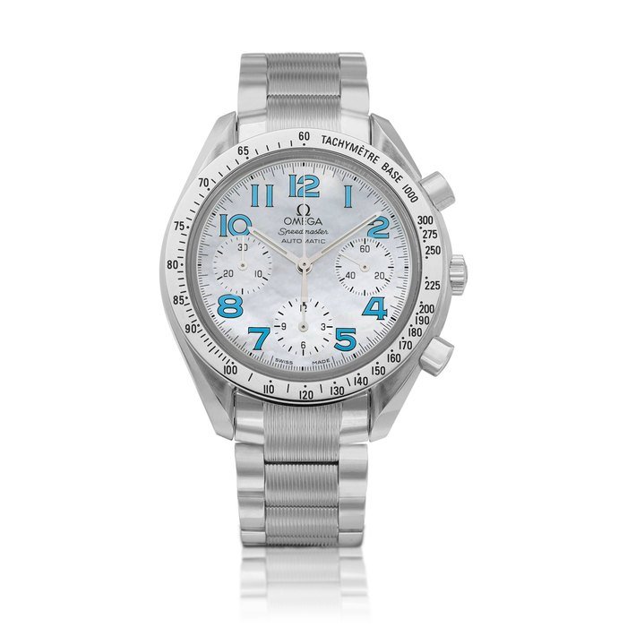 Omega Speedmaster, Reference 3502.71 | A stainless steel chronograph wristwatch with mother-of-pearl dial and bracelet, Circa 2005 | 歐米茄 | 超霸系列 型號3502.71 | 精鋼計時鏈帶腕錶，備珠母貝錶盤，約2005年製