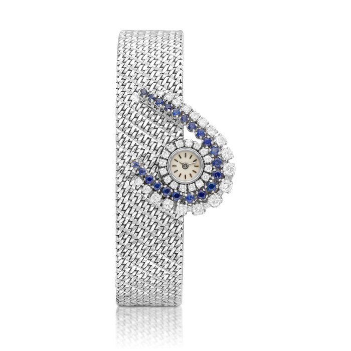 Vacheron Constantin A white gold, diamond and sapphire-set bracelet watch, Circa 1970 | 江詩丹頓 白金鑲鑽石及藍寶石鏈帶腕錶，約1970年製
