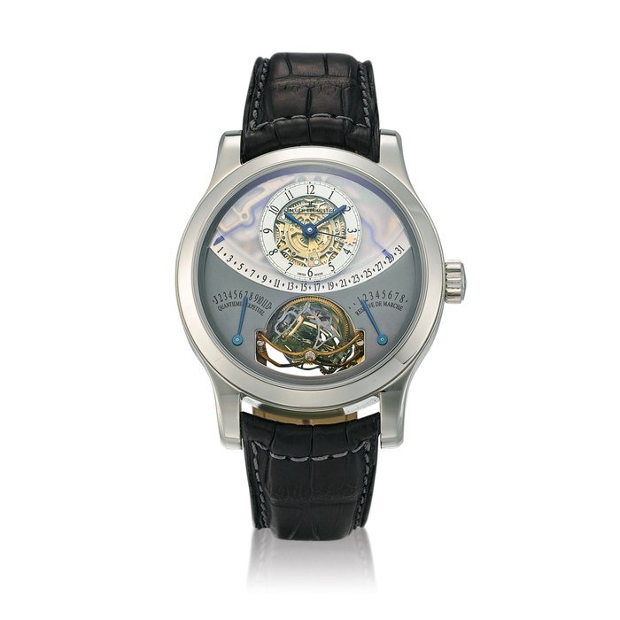 Jaeger-LeCoultre Gyrotourbillon 1, Reference 660.64.20 | A limited edition platinum semi-skeletonized perpetual calendar multi-axis spherical tourbillon wristwatch with 8 days power reserve, equation of time, retrograde date, month and leap year indication, Circa 2007 | 積家 | Gyrotourbillon 1 型號 660.64.20 | 限量版鉑金半鏤空萬年曆多軸球形陀飛輪腕錶，備8天動力儲備、時間等式、逆跳日期、月份及閏年顯示，約2007年製 · 660.64.20