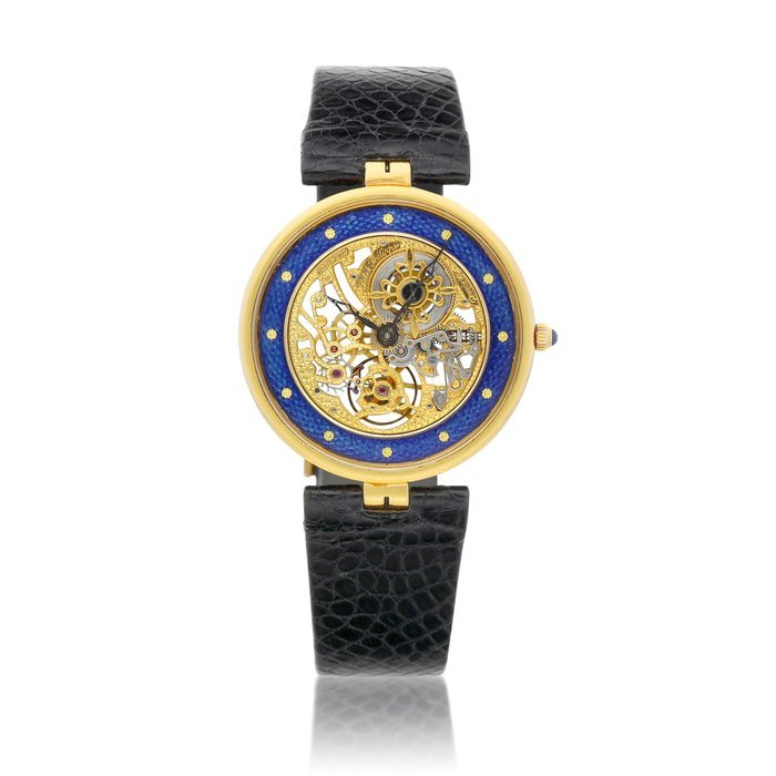 Patek Philippe Reference 3885 | A yellow gold and enamel skeletonised wristwatch, Circa 1995 | 百達翡麗 | 型號 3885 | 黃金及琺瑯鏤空腕錶，約1995年製 · 3885