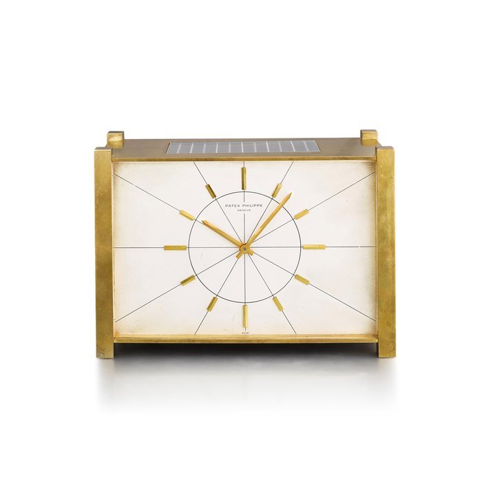 Patek Philippe A gilt brass solar desk clock, Circa 1970 | 百達翡麗 | 鍍金銅製太陽能座鐘，約1970年製