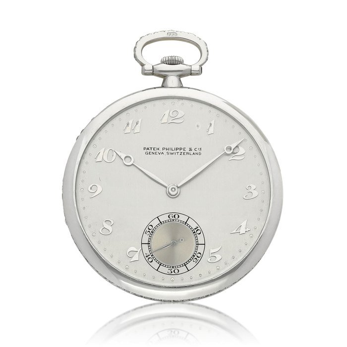 Patek Philippe A platinum and diamond-set open face keyless watch, Made in 1930 | 百達翡麗 | 鉑金鑲鑽石懷錶，1930年製