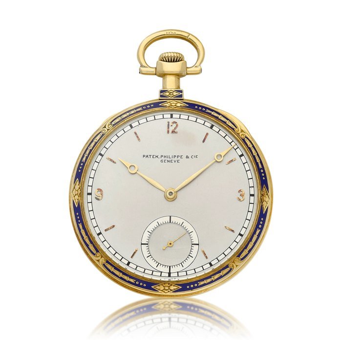 Patek Philippe & Cie A yellow gold and enamel open face keyless watch, Made in 1917 | 百達翡麗 | 黃金及琺瑯懷錶，1917年製